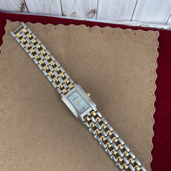 Vintage Eddie Bauer Dress Watch with Date Tank Style 2 Tone Gold and Stainless - Picture 4 of 8